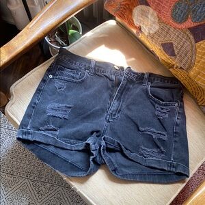 American Eagle Outfitters Black Jean Shorts Distressed Style